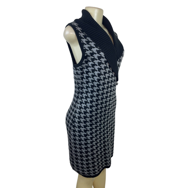 Calvin Klein Womens Houndstooth Sweater Dress With Shawl Collar Size M
