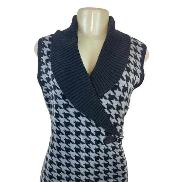 Calvin Klein Womens Houndstooth Sweater Dress With Shawl Collar Size M