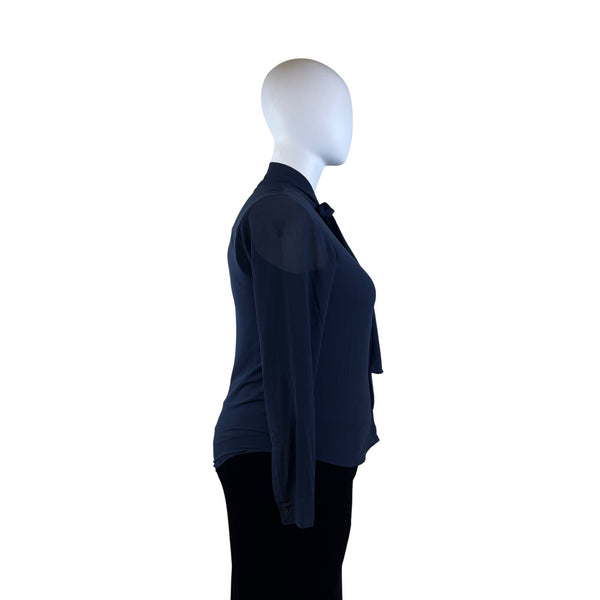 Michael Kors Navy Blue Women’s Long Sleeve Tie-Neck Blouse Sz L - New