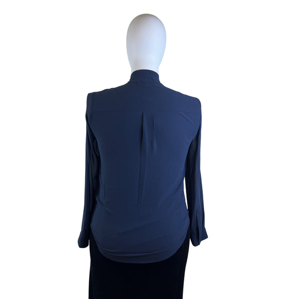 Michael Kors Navy Blue Women’s Long Sleeve Tie-Neck Blouse Sz L - New