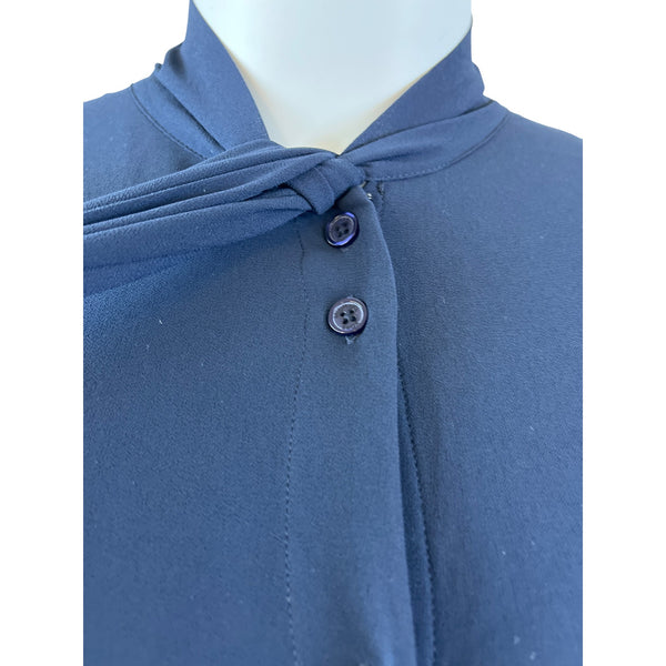 Michael Kors Navy Blue Women’s Long Sleeve Tie-Neck Blouse Sz L - New