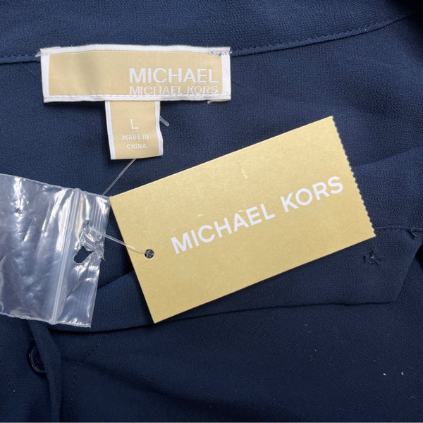Michael Kors Navy Blue Women’s Long Sleeve Tie-Neck Blouse Sz L - New