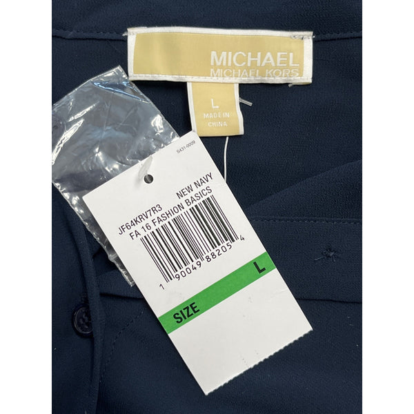 Michael Kors Navy Blue Women’s Long Sleeve Tie-Neck Blouse Sz L - New