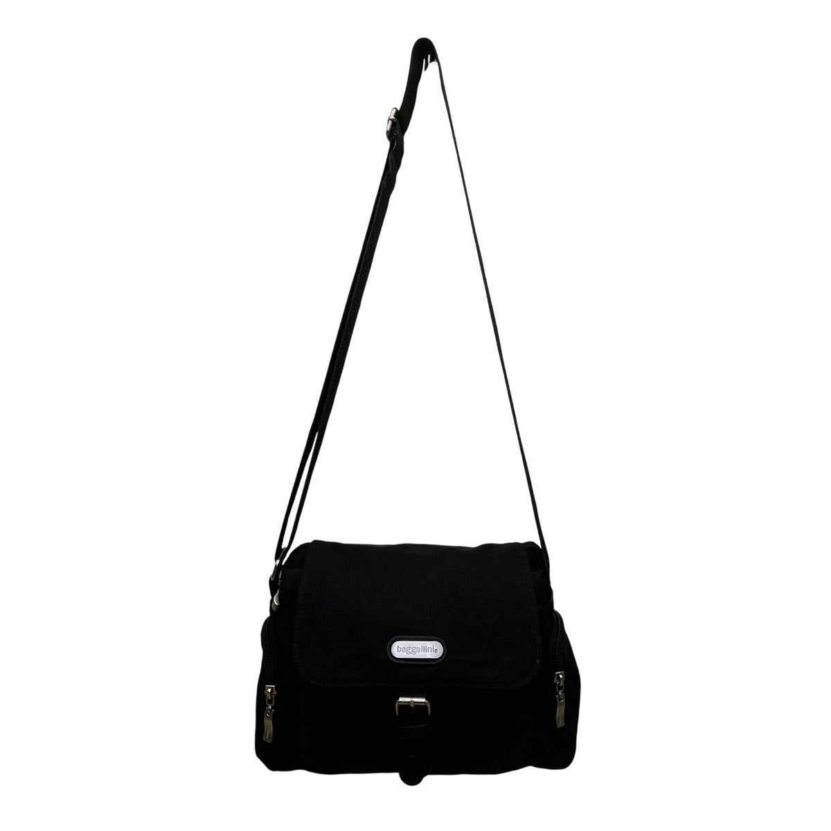 Baggallini Women’s Black Nylon Adjustable Strap Belted Buckle Crossbody Bag