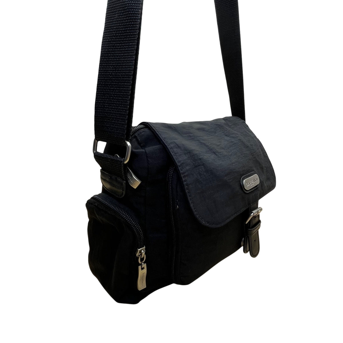 Baggallini Women’s Black Nylon Adjustable Strap Belted Buckle Crossbody Bag