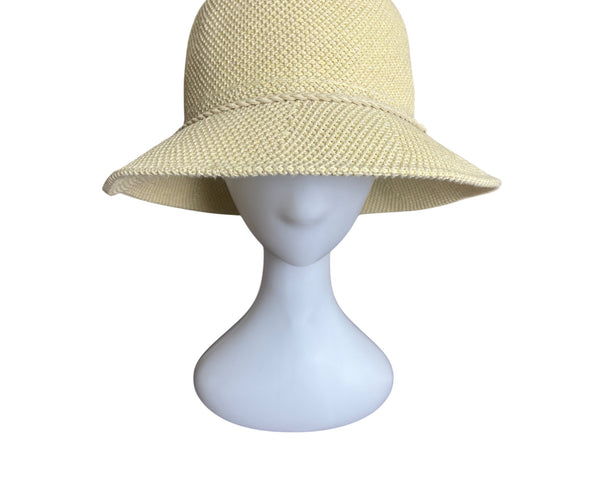 Yellow Cloche Hat With Braided Band & Metal Buckle Accent