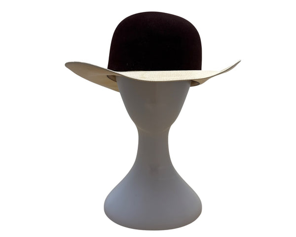 Larry Mahan's by Milano Hats Brown & White Women Felt Straw Hat Size 6 7/8 55