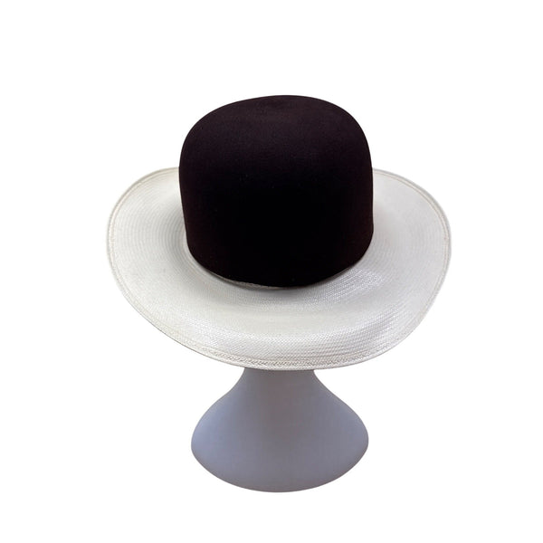 Larry Mahan's by Milano Hats Brown & White Women Felt Straw Hat Size 6 7/8 55