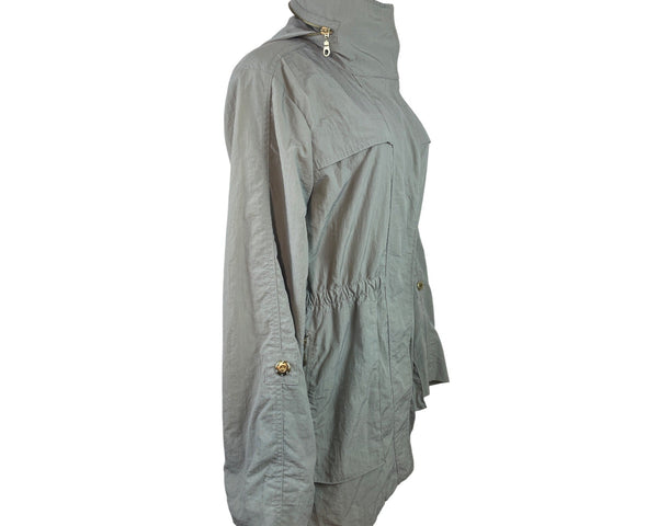 G.E.T Gray Women’s Parka Coat With Gold Zipper High Neck Adjustable Waist Sz M