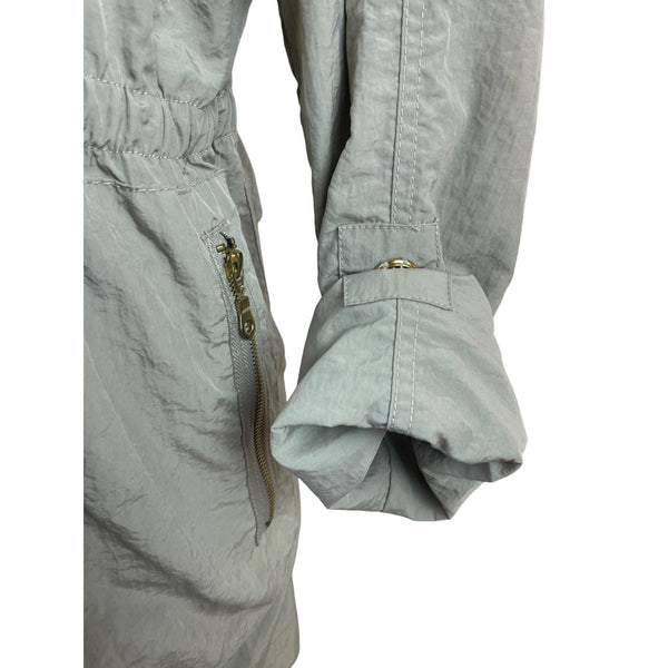 G.E.T Gray Women’s Parka Coat With Gold Zipper High Neck Adjustable Waist Sz M