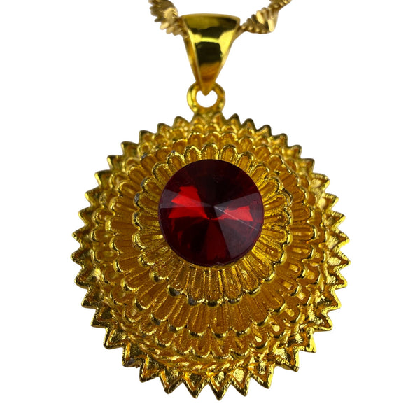 JH Womens Red & Gold Tone Jewelry Set Earrings Necklace Ring Rhinestone