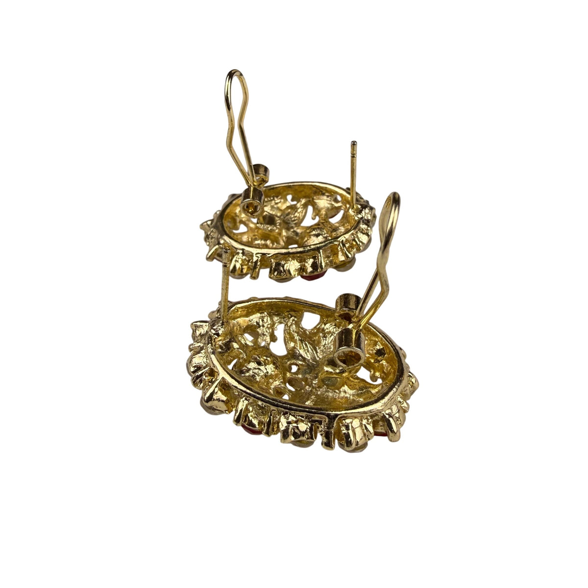 JH Womens Red & Gold Tone Jewelry Set Earrings Necklace Ring Rhinestone