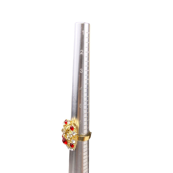 JH Womens Red & Gold Tone Jewelry Set Earrings Necklace Ring Rhinestone