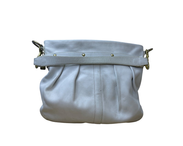 Coach Womens White Leather Shoulder Bag With Brass Hardware Detail