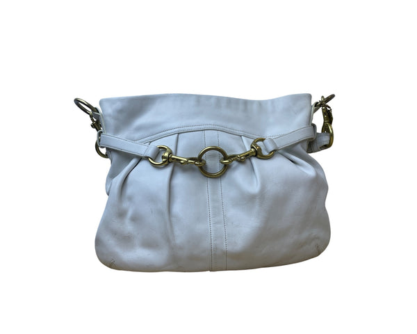 Coach Womens White Leather Shoulder Bag With Brass Hardware Detail