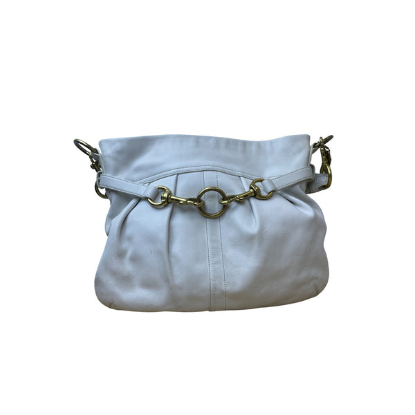 Coach Womens White Leather Shoulder Bag With Brass Hardware Detail