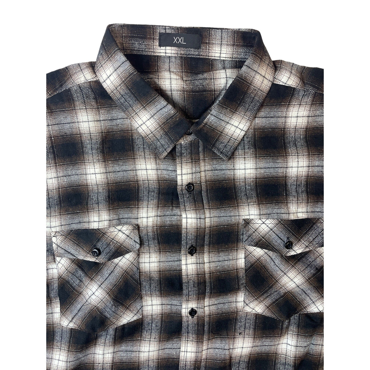 Men's Brown Plaid Button Up Long Sleeve Shirt Sz XXL