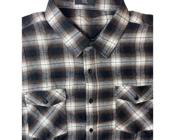 Men's Brown Plaid Button Up Long Sleeve Shirt Sz XXL