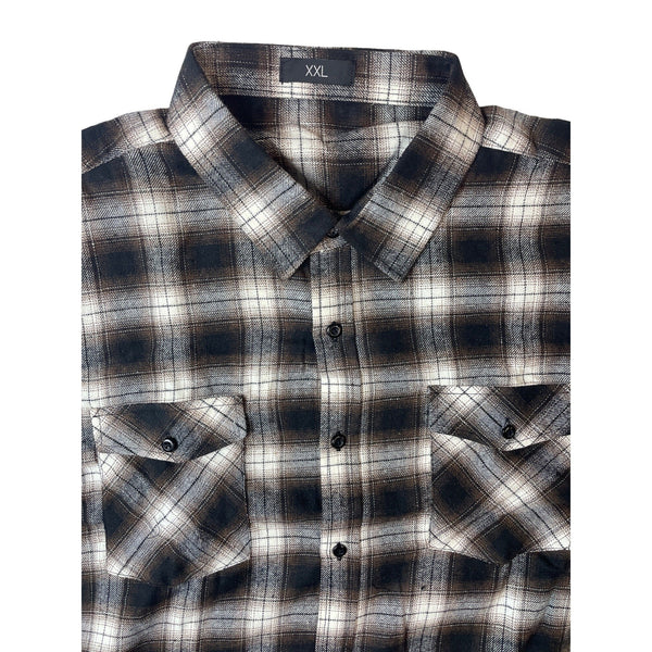 Men's Brown Plaid Button Up Long Sleeve Shirt Sz XXL