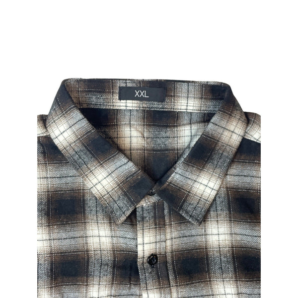 Men's Brown Plaid Button Up Long Sleeve Shirt Sz XXL