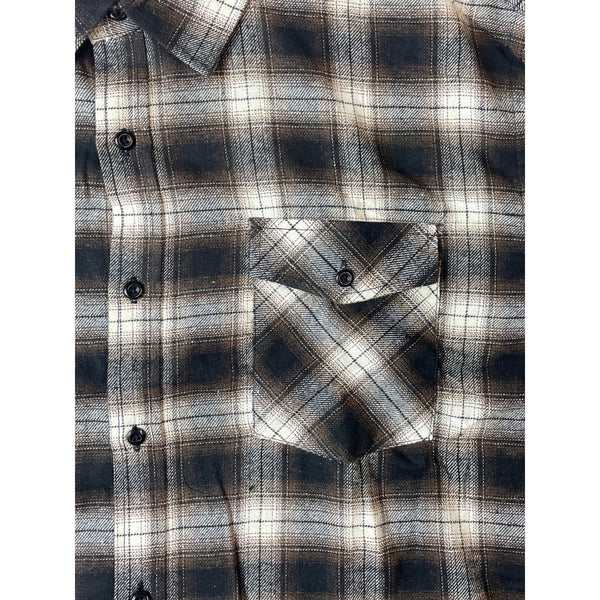 Men's Brown Plaid Button Up Long Sleeve Shirt Sz XXL