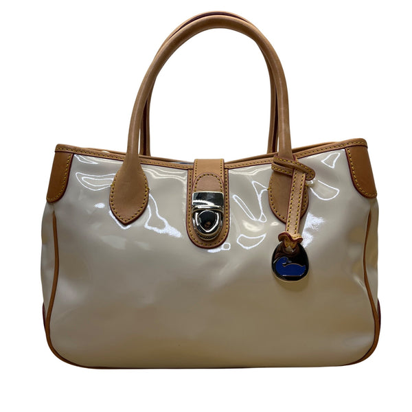 Dooney & Bourke Women’s White & Tan Patent Leather With Charm Satchel Handbag