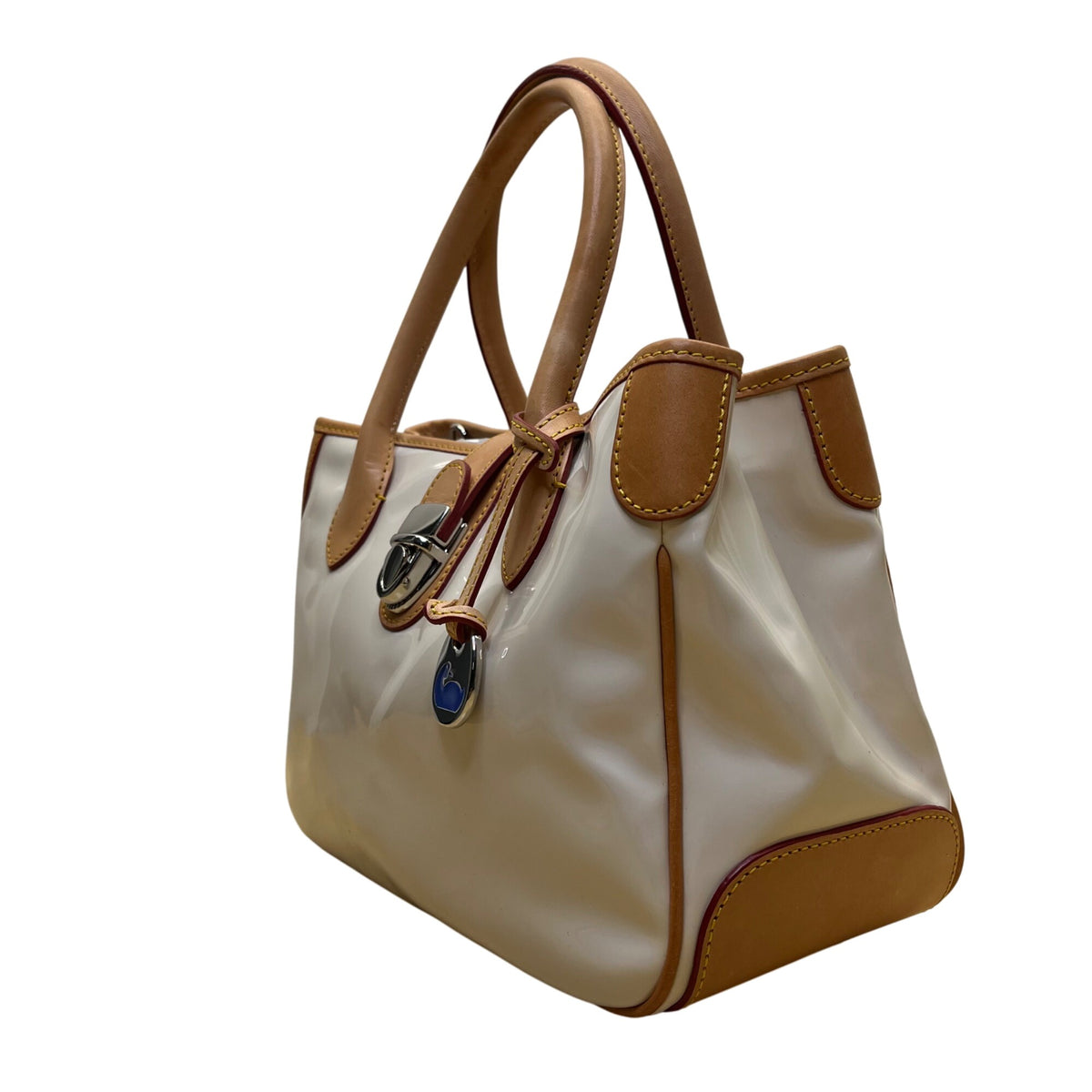 Dooney & Bourke Women’s White & Tan Patent Leather With Charm Satchel Handbag