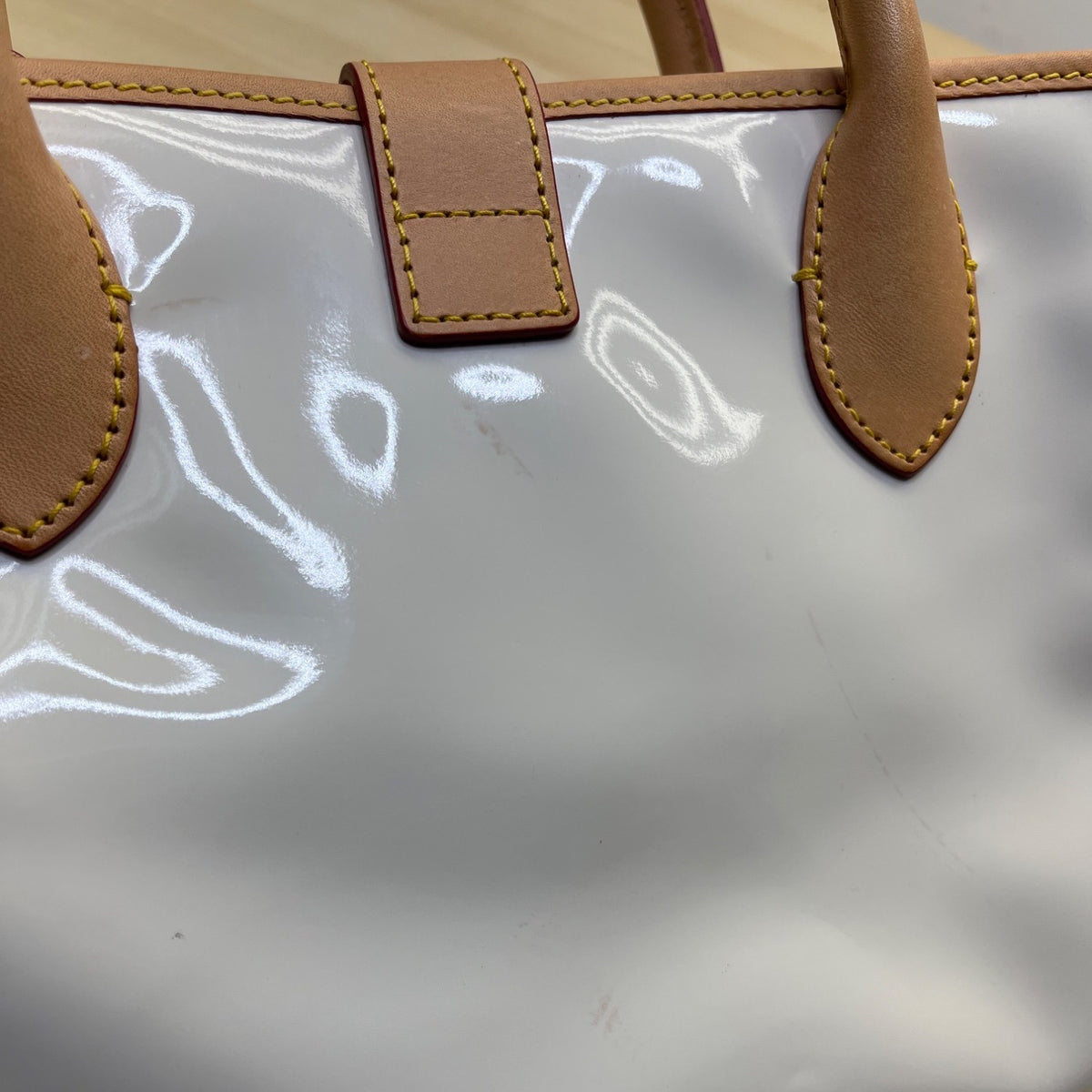 Dooney & Bourke Women’s White & Tan Patent Leather With Charm Satchel Handbag