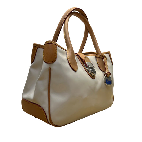 Dooney & Bourke Women’s White & Tan Patent Leather With Charm Satchel Handbag