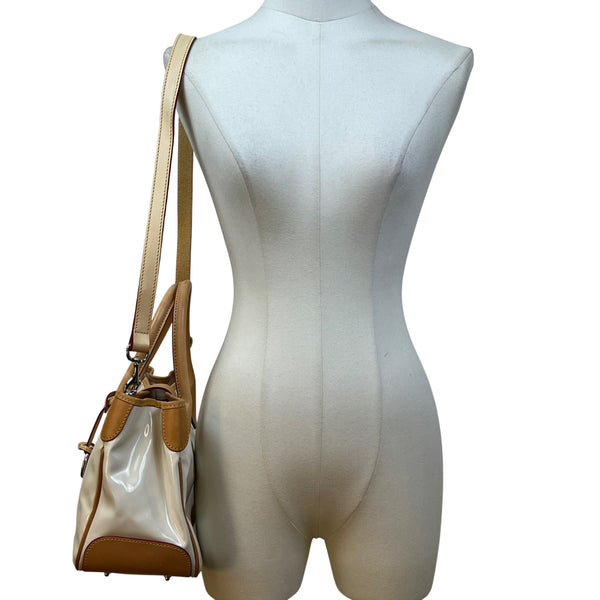 Dooney & Bourke Women’s White & Tan Patent Leather With Charm Satchel Handbag