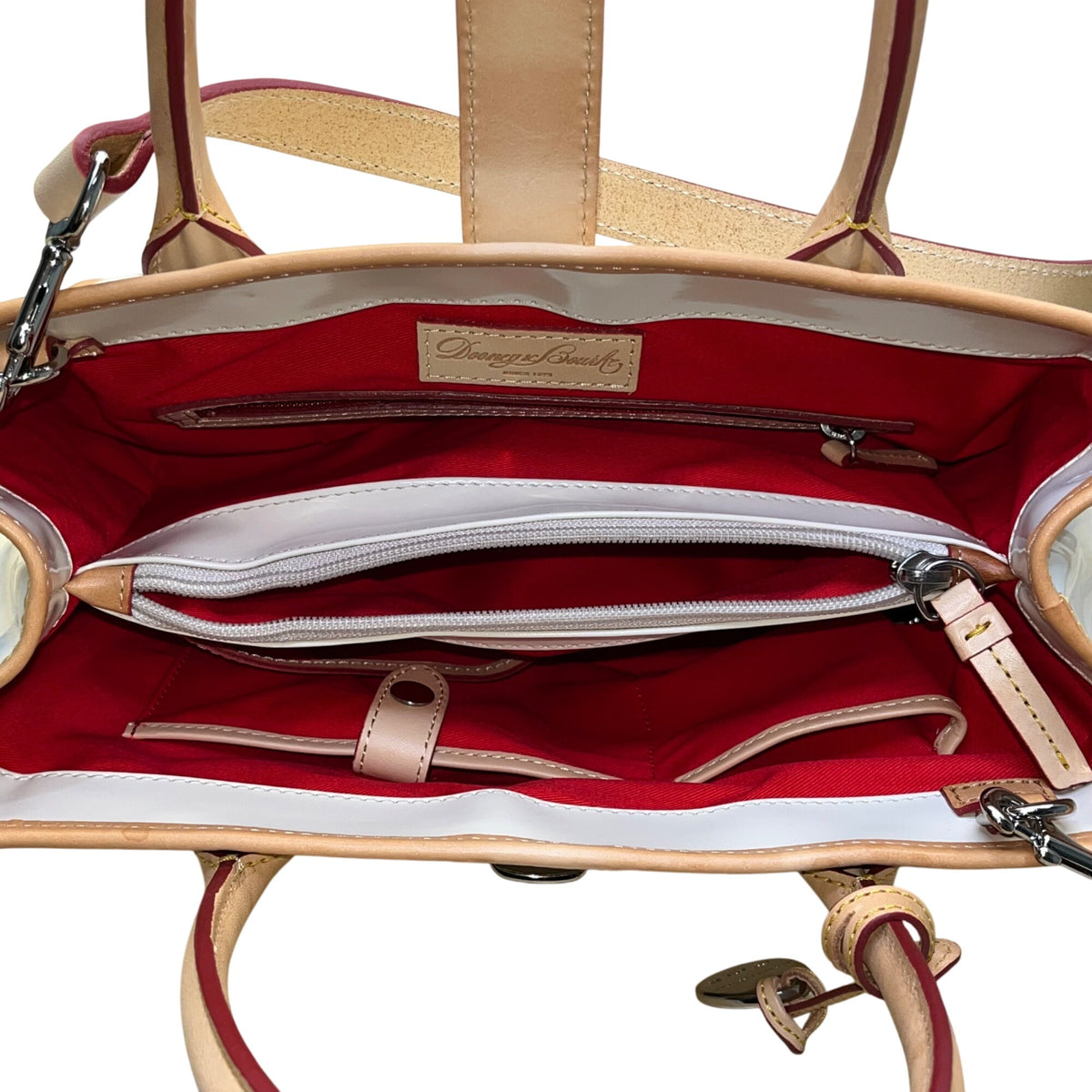 Dooney & Bourke Women’s White & Tan Patent Leather With Charm Satchel Handbag