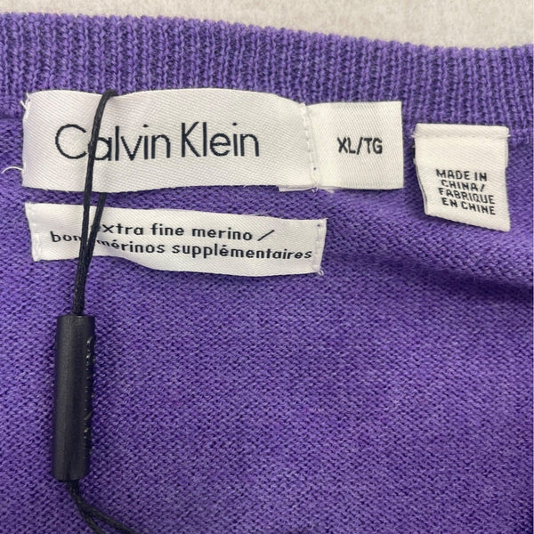 Calvin Klein Men’s Purple V-Neck Sweater Pullover Long Sleeve Size XL - New