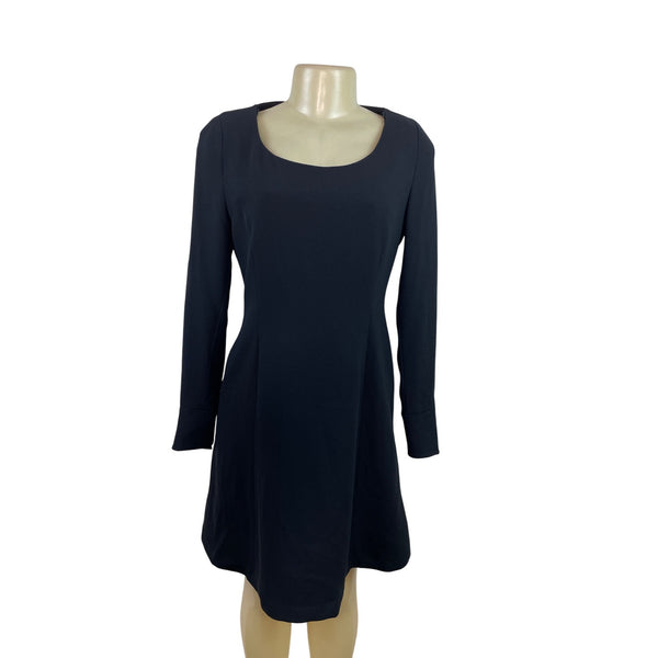 Ellen Tracy Black Long Sleeve Scoop Neck A-Line Mini Dress Sz 4