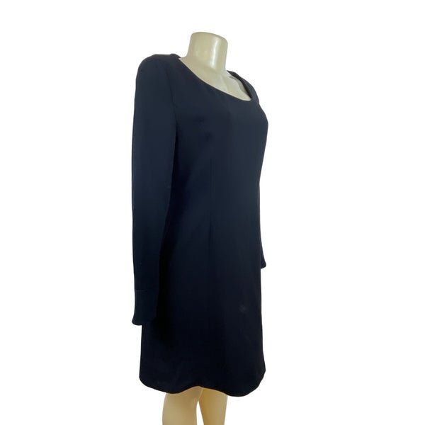 Ellen Tracy Black Long Sleeve Scoop Neck A-Line Mini Dress Sz 4