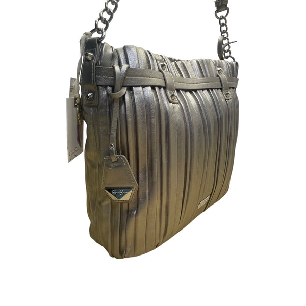 Jessica Simpson Women’s Platinum Metallic Pleated Chain-Strap Becca Handbag