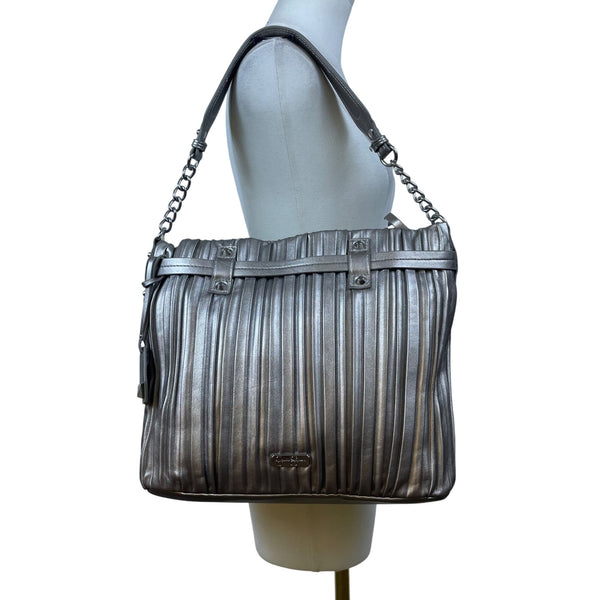 Jessica Simpson Women’s Platinum Metallic Pleated Chain-Strap Becca Handbag