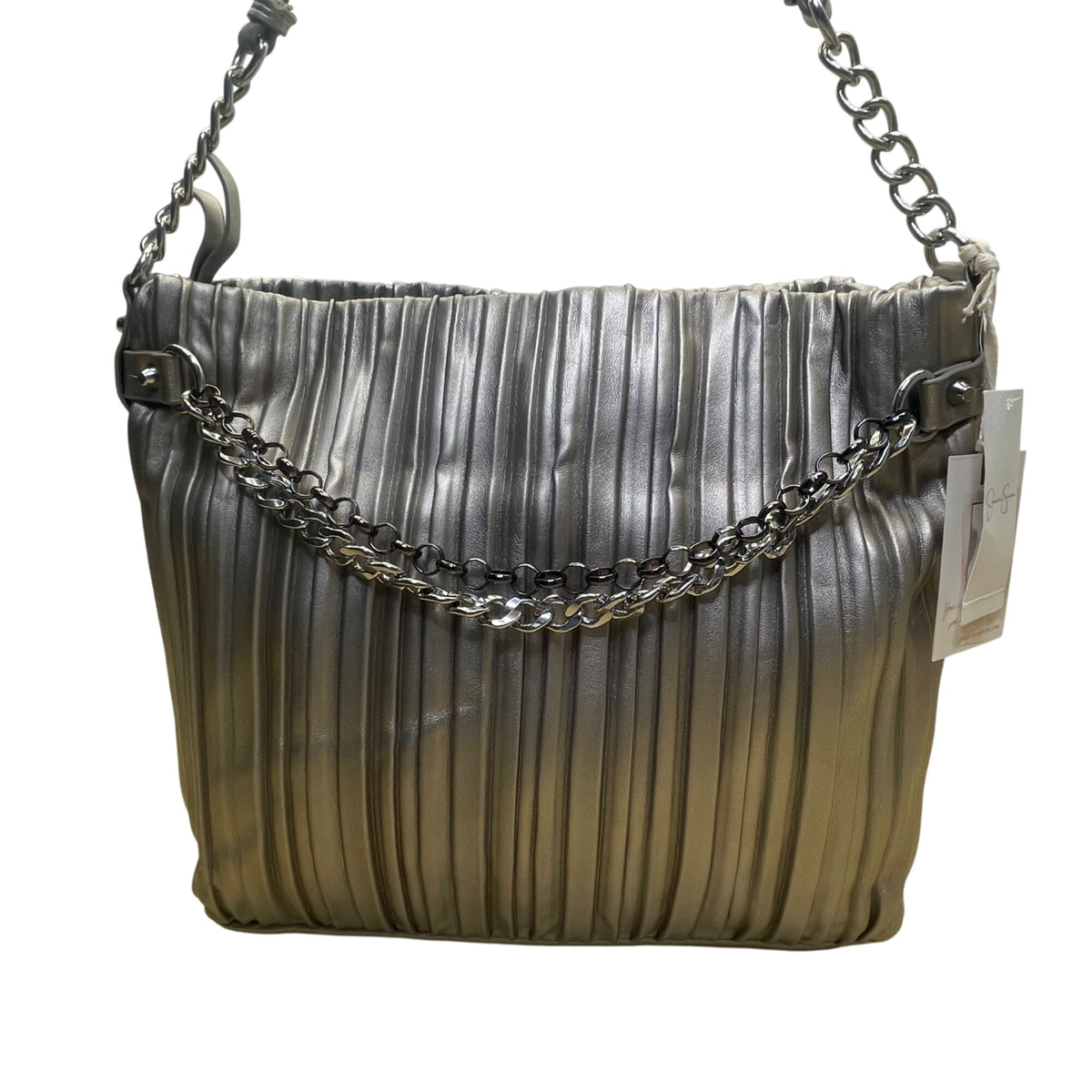 Jessica Simpson Women’s Platinum Metallic Pleated Chain-Strap Becca Handbag