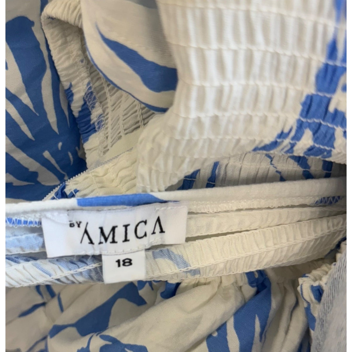 Amica Maxi Dress Blue White Floral Print Puff Sleeves Womens Casual Sz 18