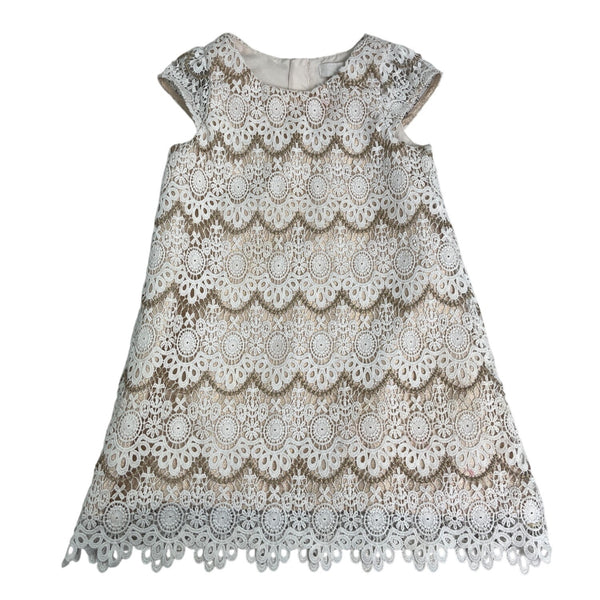 Camilla Girls' White & Gold Lace Lined Formal Dress Size 6