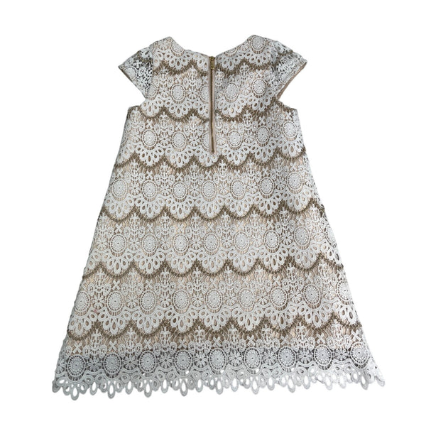 Camilla Girls' White & Gold Lace Lined Formal Dress Size 6
