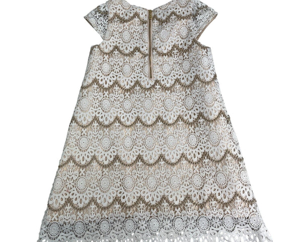 Camilla Girls' White & Gold Lace Lined Formal Dress Size 6