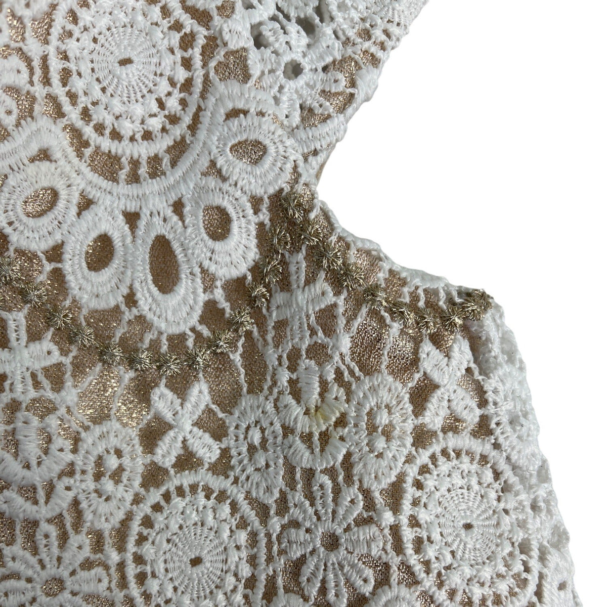 Camilla Girls' White & Gold Lace Lined Formal Dress Size 6