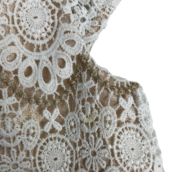 Camilla Girls' White & Gold Lace Lined Formal Dress Size 6