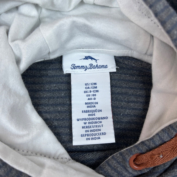 Tommy Bahama Baby Boys Striped Pullover Hoodie Gray With Brown Accents Sz 12M