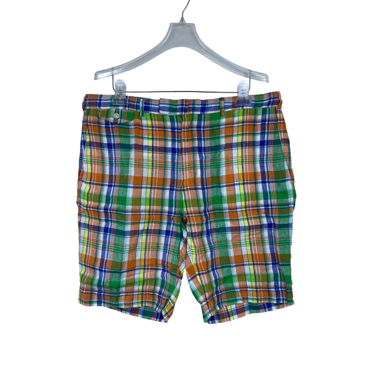 Ralph Lauren Mens Multicolor Plaid 100% Linen Shorts India Madras Style Size 36