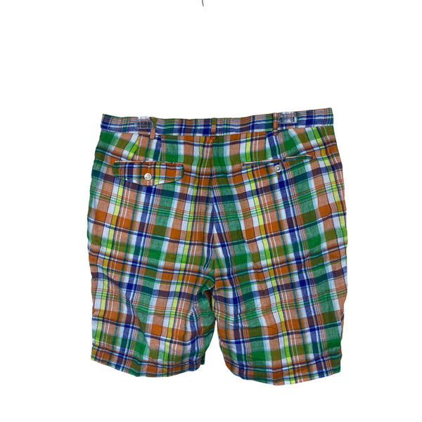 Ralph Lauren Mens Multicolor Plaid 100% Linen Shorts India Madras Style Size 36