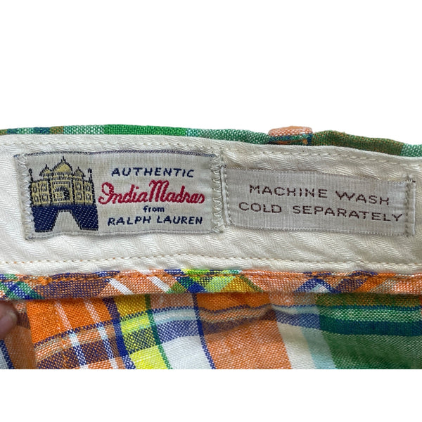 Ralph Lauren Mens Multicolor Plaid 100% Linen Shorts India Madras Style Size 36