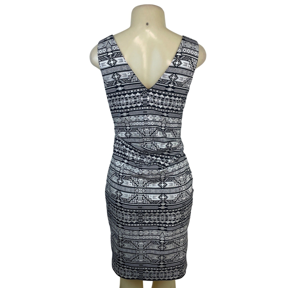 Nicole Miller Artelier Black & White Tribal Print Sleeveless Sheath Dress Sz 10