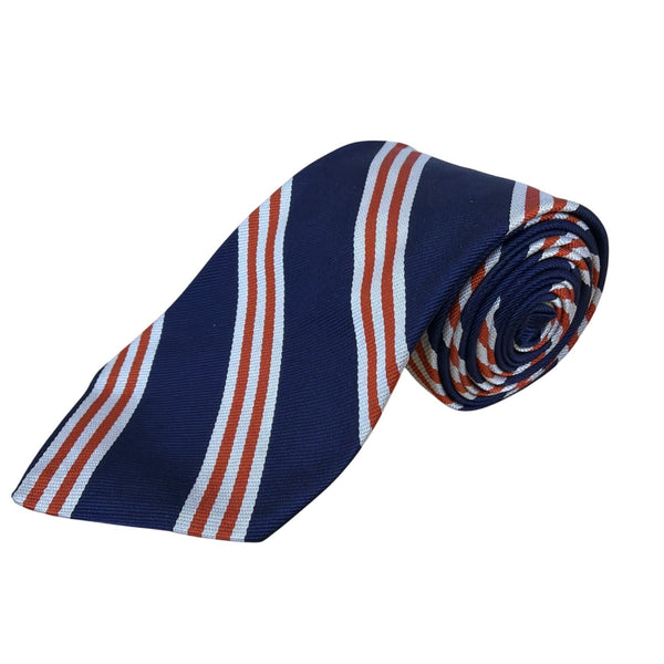Vintage Brooks Brothers Navy Orange Silk Striped Tie Classic Woven Pattern