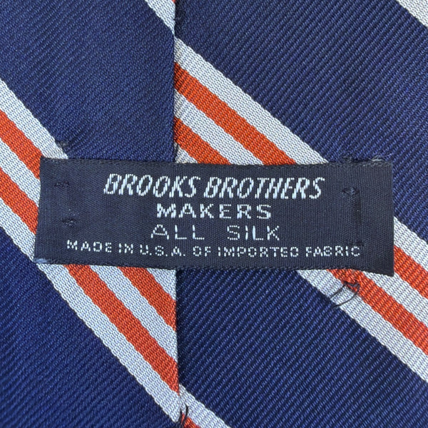 Vintage Brooks Brothers Navy Orange Silk Striped Tie Classic Woven Pattern